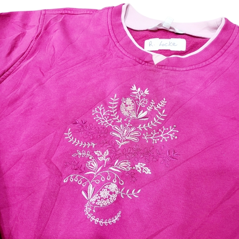 Northern Reflections Pink Crewneck Sweatshirt Top Floral Pattern Size: Large